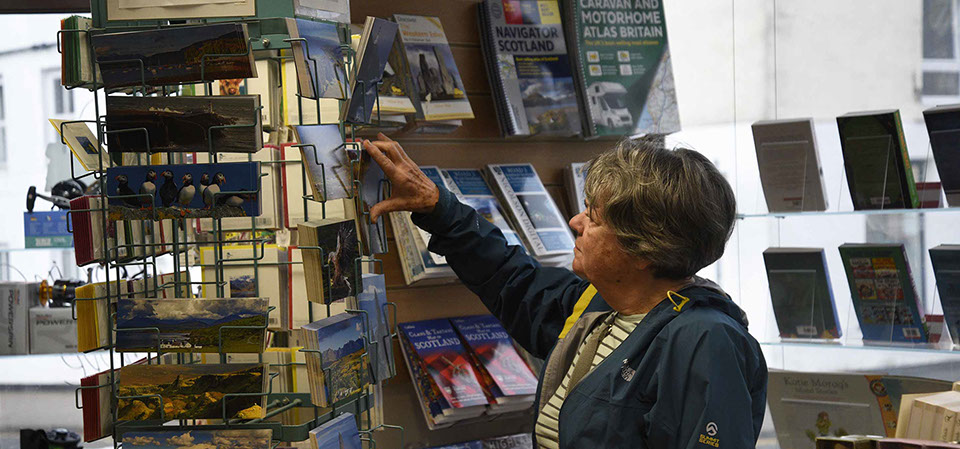 Our book shop in Portree sells a variety of postcards and stamps